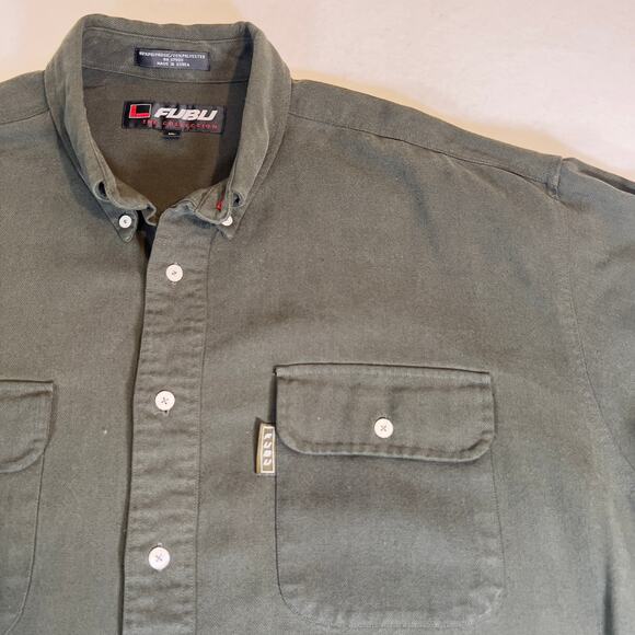 FUBU The Collection Sport Button Down Shirt Men's XL Green Heavy Polynosic Blend - Picture 6 of 13